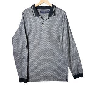 Bahama Bay Vintage Collard Long Sleeve Polo Shirt Mens Size L Black And Gray